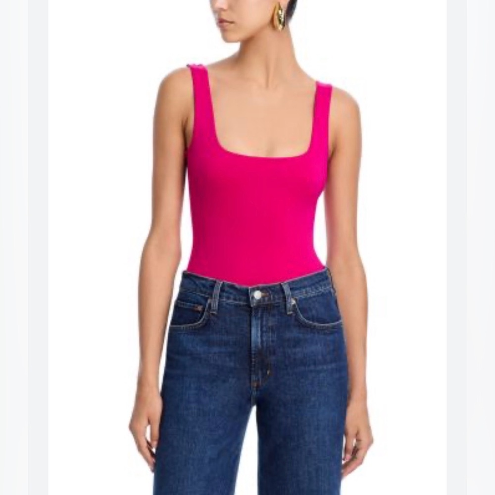 Good American Modern Squareneck Tank Bodysuit Snap Thong Fuchsia NWOT Sz Medium